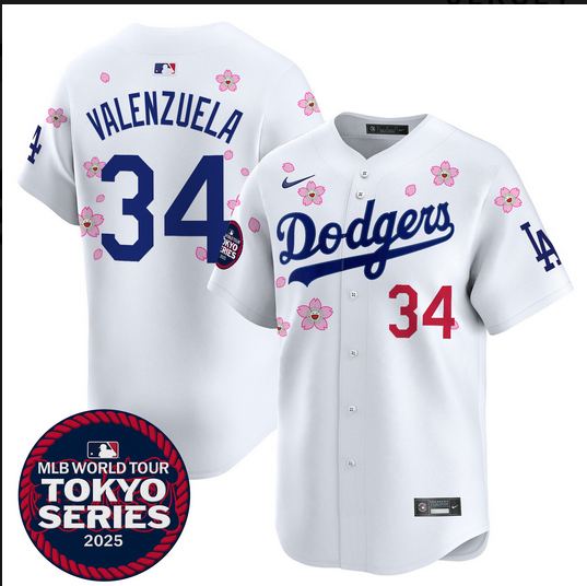 Men Los Angeles Dodgers #34 Valenzuela Tokyo Series 2025 white Limited Stitched Jersey style 2->los angeles dodgers->MLB Jersey